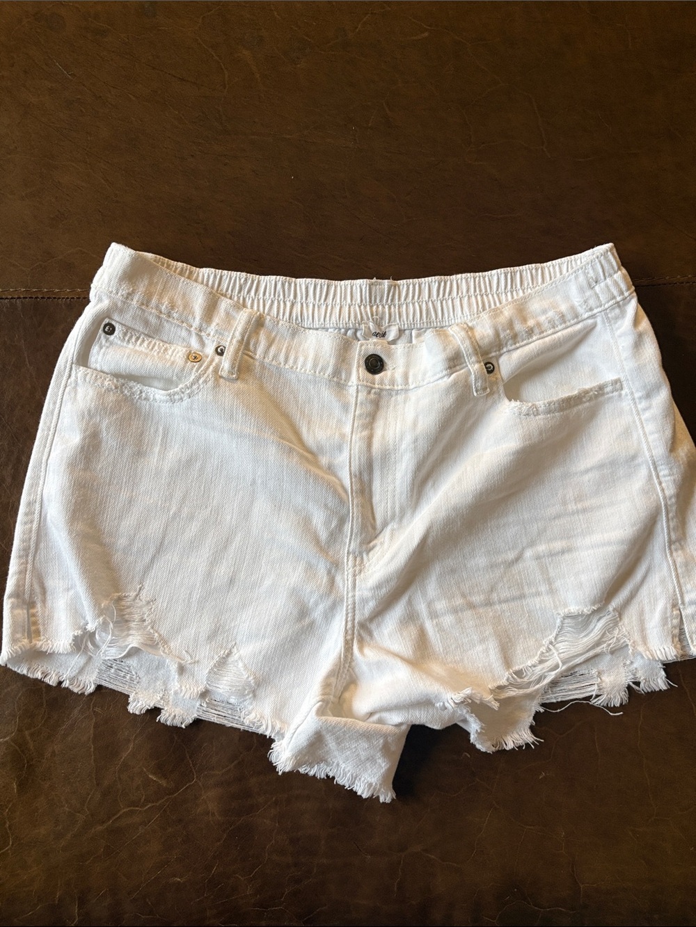 aerie White Distressed Denim Jean Shorts